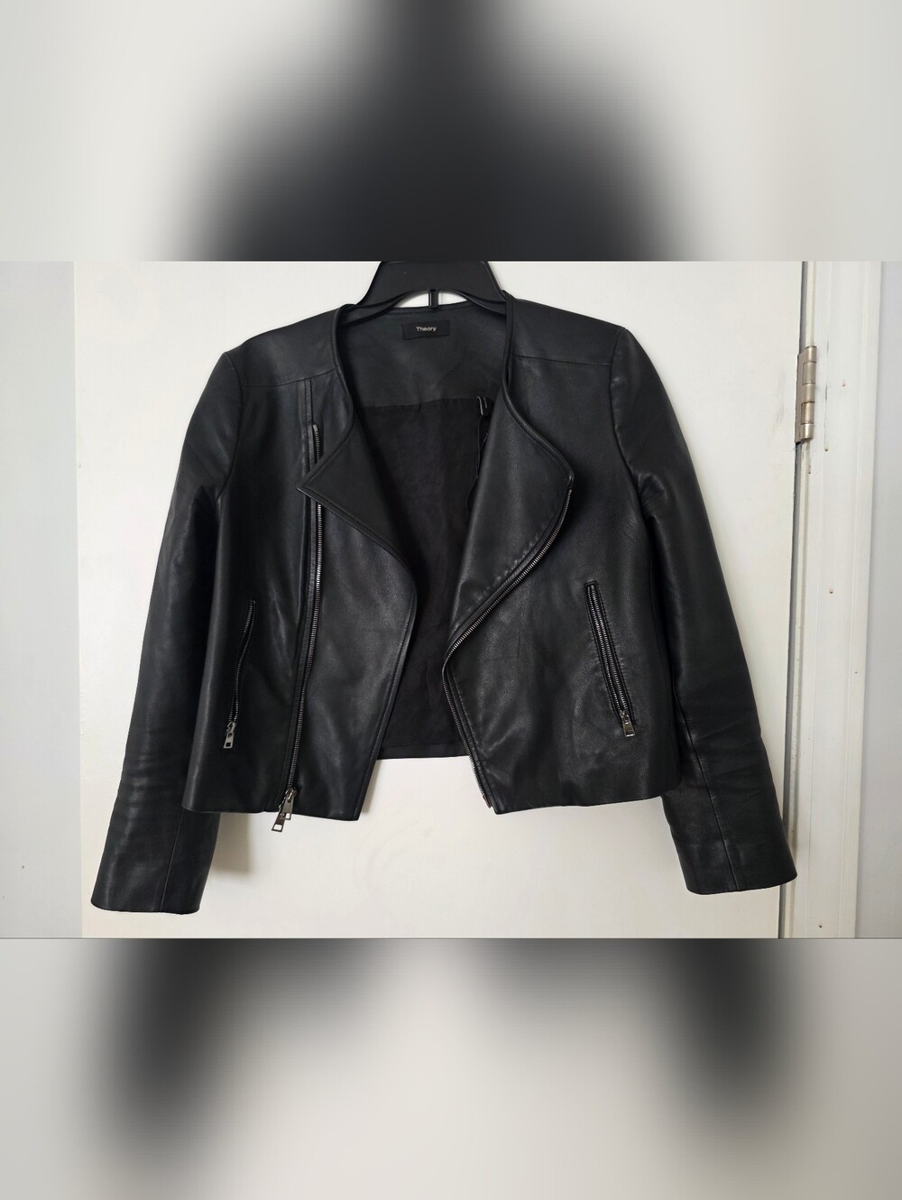 Theory Womens Black Leather Moto Jacket